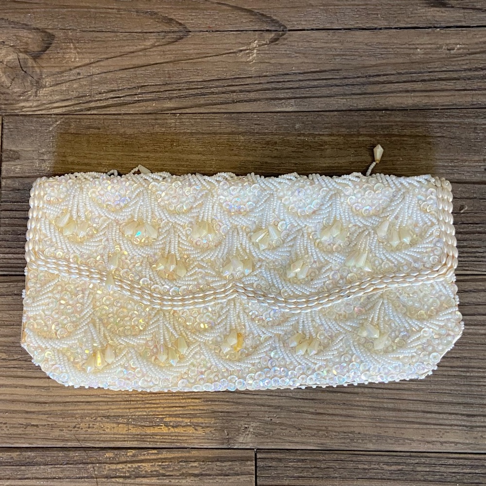 White Beaded Vintage Clutch